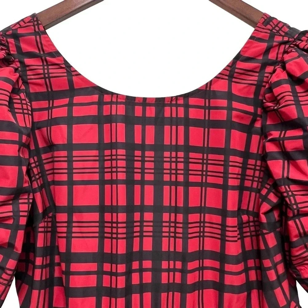 Loveshackfancy Keily Puff-Sleeve Peplum Top Blouse Moody Ruby Plaid Coquette 2 View 6
